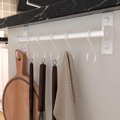 Dseap Kitchen Utensil Holder Hanger, Wall Mounted Pot and Pan Rack with 8 Hooks for Cooking Utensils, White