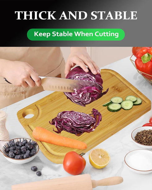 3Pcs Bamboo Cutting Boards for Kitchen, Healthy Wooden Cutting Boards for kitchen, Charcuterie, Vegetables, Cheese