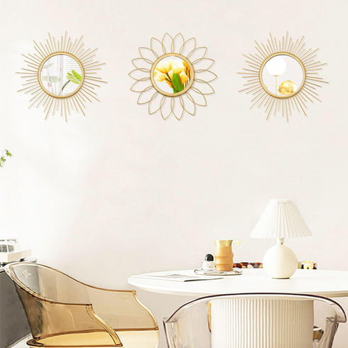 3 Pack Metal Mirrors for Wall Sunburst Wall Mirrors Home Dcor Decorative Hanging Wall Art for Living Room Bedroom