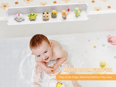 3-Ft Cushore Bathtub Splash Guard PlayPad with Strong Suction Cups, Toy Tray Caddy Holder Storage, No-Leak, Mess-Free