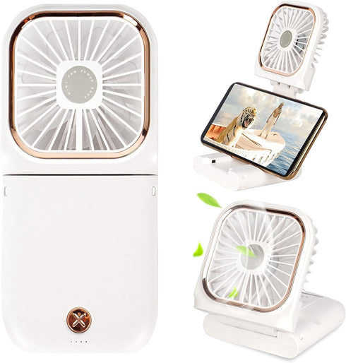 Portable Mini Fan, 5 in 1 Battery Operated Handheld & Desk Fan, 3000 mAh Power Bank, USB Rechargeable, Adjustable