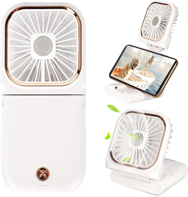 Portable Mini Fan, 5 in 1 Battery Operated Handheld & Desk Fan, 3000 mAh Power Bank, USB Rechargeable, Adjustable