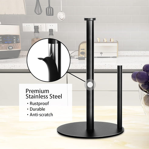 Paper Towel Holder Countertop - OBODING Black Kitchen Stand for Organization, Stainless Steel for Standard Rolls
