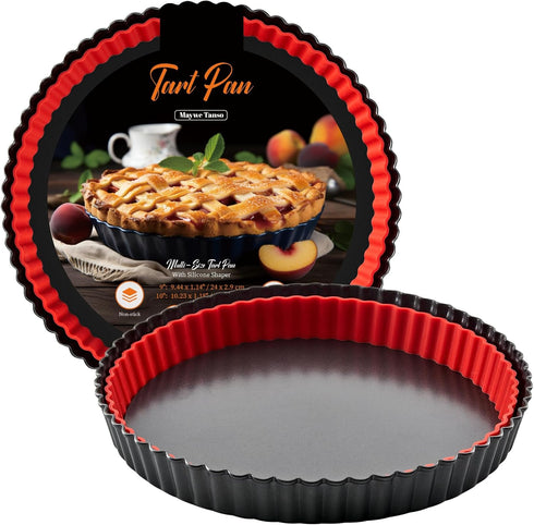 Tart Pan with Removable Bottom - 9 Inch Non-stick Round Carbon Steel Deep Fluted Pie Pan