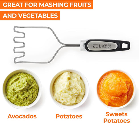 Zulay Kitchen Stainless Steel Potato Masher Heavy-Duty, Non-Scratch, Dishwasher-Safe Masher with Food-Grade Silicone
