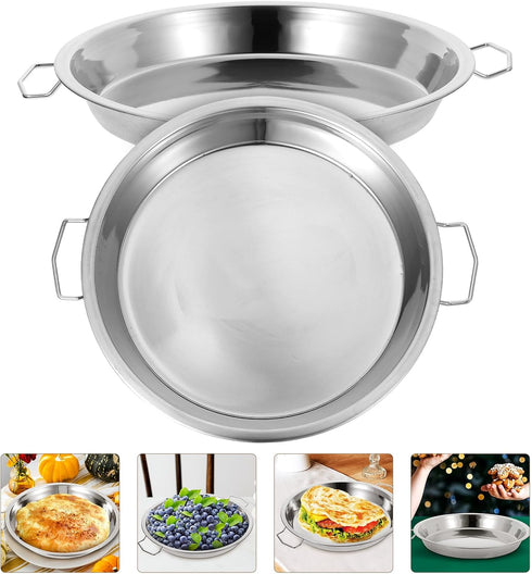 Luxshiny 2PCS Stainless Steel Roasting Pan, Round Baking Tray for Pizza and Turkey