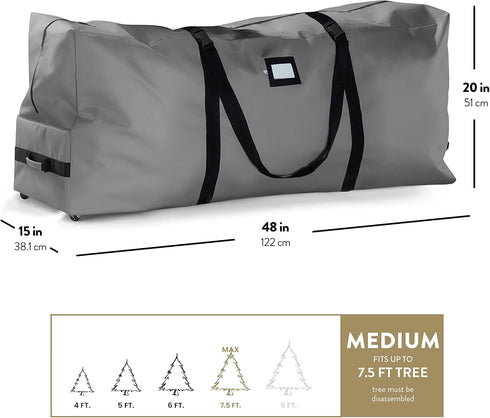 Zober 7.5 Ft Christmas Tree Storage Bag, Rolling Tear-Proof 600D Oxford Box with Durable Handles and Wheels, Gray