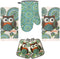 Lobyn Value Packs Kitchen Towel 5 Piece Linen Set - 2 Towels, 2 Pot Holders, 1 Oven Mitt (Owl)