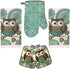 Lobyn Value Packs Kitchen Towel 5 Piece Linen Set - 2 Towels, 2 Pot Holders, 1 Oven Mitt (Owl)
