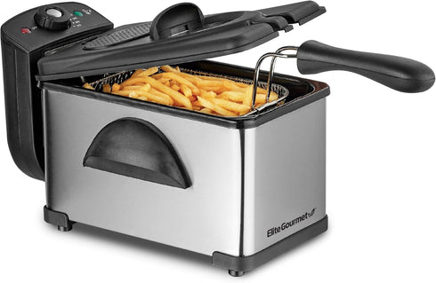 Elite Gourmet EDF2100 Electric Immersion Deep Fryer, 2 Quart / 8.2 Cup, Removable Basket, Adjustable Temperature, Lid