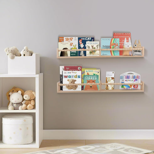 TUEGEGNS Set 2, 32 inches Nursery Book Shelves - Wall Mounted of Wooden Floating Bookshelves for Kids' Room and Study