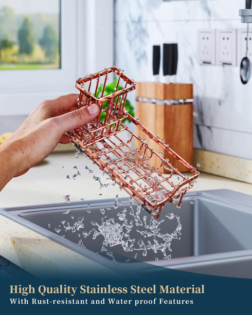 Consumest Sponge Holder for Kitchen Sink: Stainless Steel Sink Caddy with Removable Drip Tray for Soap Storage