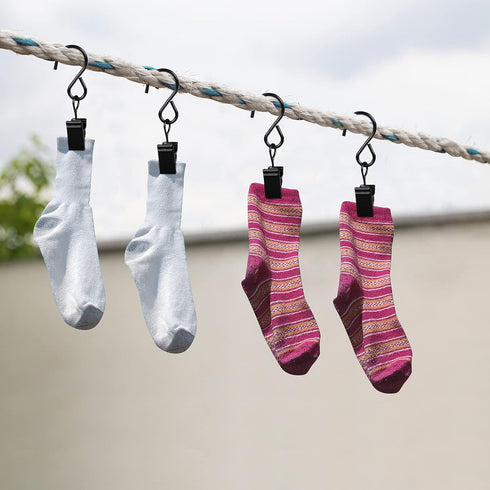 46 Pack HOOSUN Curtain Hooks Clips,S Hooks for Hanging Outside String Lights,Metal Curtain Rod Hooks,Small Light