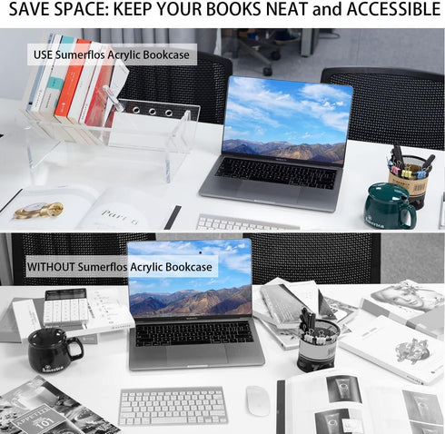 Sumerflos Acrylic Desktop Bookcase, Clear Modern Storage Organizer for Office Home, Bookshelves for CD/Magazine/Book