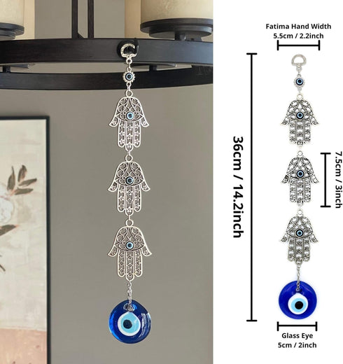Demiwares Evil Eye Protection Charm - Hamsa Fatima Holy Hand with Evil Eye Glass, Handmade Turkish Ornament