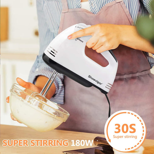 Handmixer Electric Handheld - 7 Speed Portable Kitchen Mixer Electric with 5 Stainless Steel Accessories Whisk, Food Beater for Whipping Mixing Cookies Cakes Eggs Dough by Showvigor