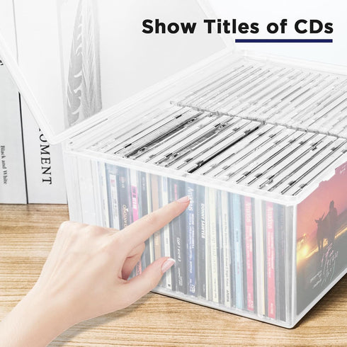 Plastic CD Storage Box, Store 40+ CDs, Clear CD DVD Storage Case