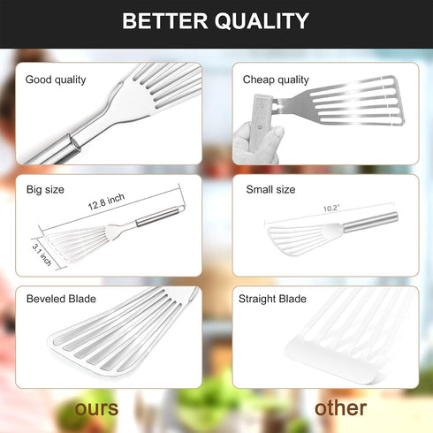 2-Piece Premium Fish Spatula Set, Big Size Stainless Steel Turner for Cooking, Flipping, Frying, and Grilling