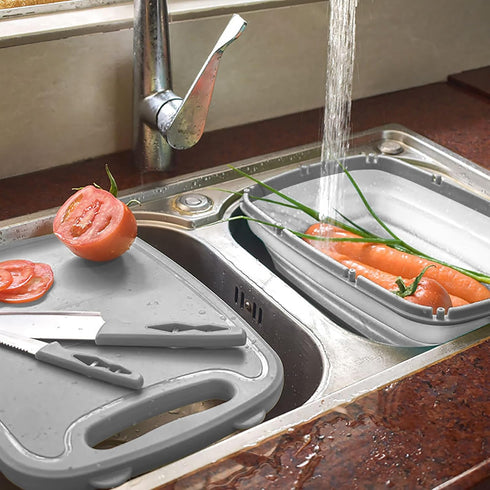 Gintan 9-in-1 Collapsible Camping Cutting Board with Colander, Gifts for Campers, Gray