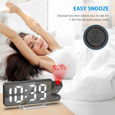 AMIR Projection Alarm Clock for Bedroom, 7.9 in Display LED Alarm Clock with 180 Rotatable Projector, Snooze