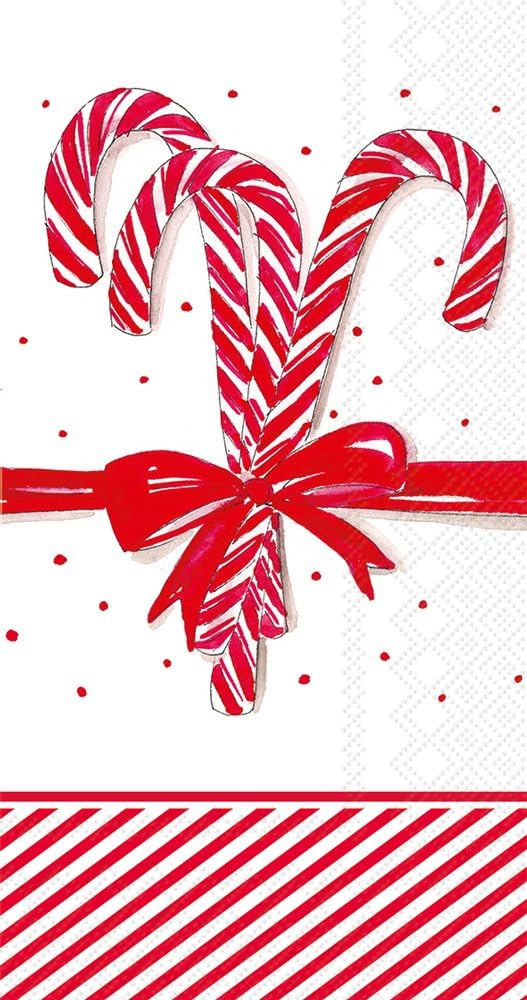 Boston International IHR 3-Ply Paper Napkins, Guest Size, Candy Canes, 16-Count