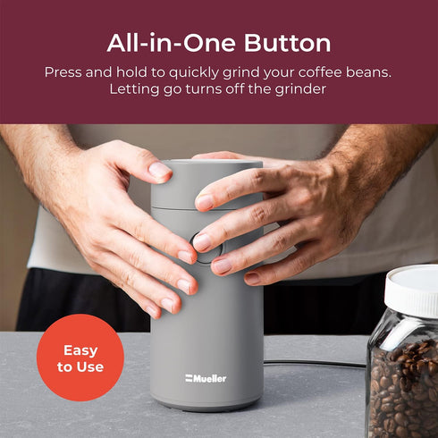 MuellerLiving Electric Coffee Grinder - Spice, Nut, Herbs, Coffee Beans, Sharp Blade, Stainless Steel - Gray.