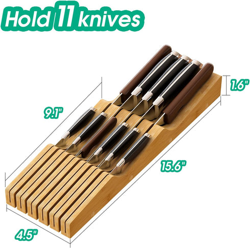 Bamboo Wood Drawer Knife Block Organizer, Protecting Knife Organizer