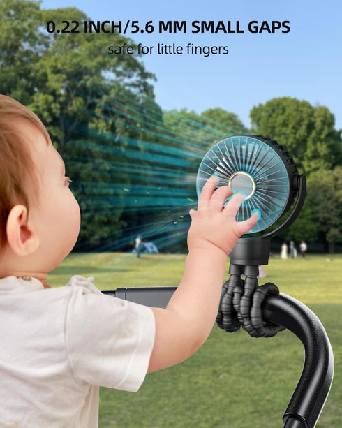 Mini Stroller Fan, Portable Battery Operated Clip on Fan with LED Display for Outdoor Travel