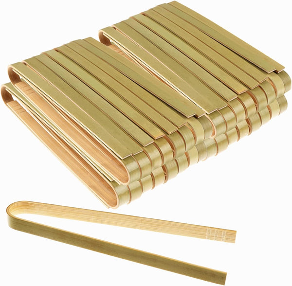 100 PCS Mini Bamboo Tongs, 4 Inch Long Disposable Wooden Toast Tongs for Catering and Home Use