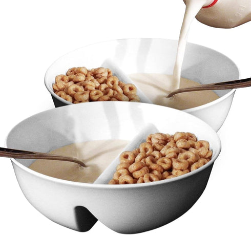 Just Crunch Anti-Soggy Cereal Bowl, 2 Pack - Keeps Cereal Fresh & Crunchy, BPA Free, Microwave Safe, White