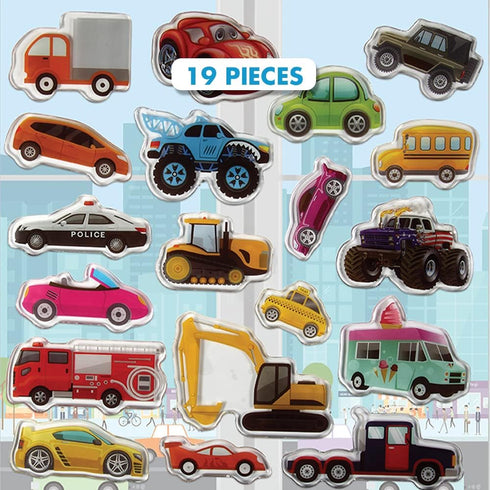 Cars Trucks & Construction Gel Window Clings for Kids - Window Stickers for Toddlers, Reusable Sticker