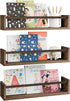 Fixwal Nursery Book Shelves, Set of 3 Floating Bookshelves for Wall, Solid Wood Wall Mounted Storage (Brown)