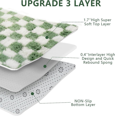 Room,5x8 Area Rugs for Bedroom Living Green and White Fluffy Soft Checkered Rug Fuzzy Shag Shaggy Carpet, Indoor Plush