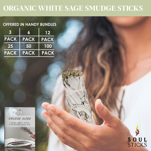 SOUL STICKS 4 Inch 12-Pack Organic California White Sage Smudge Sticks for Home Cleansing, Meditation & Smudging Rituals