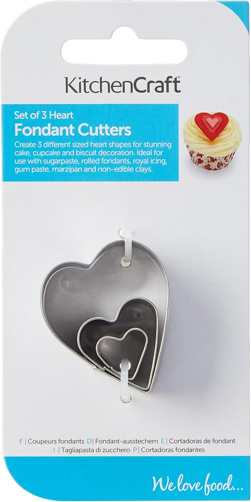 KitchenCraft Sweetly Does It Fondant Cutters, Heart Shaped, Stainless Steel, Set of 3