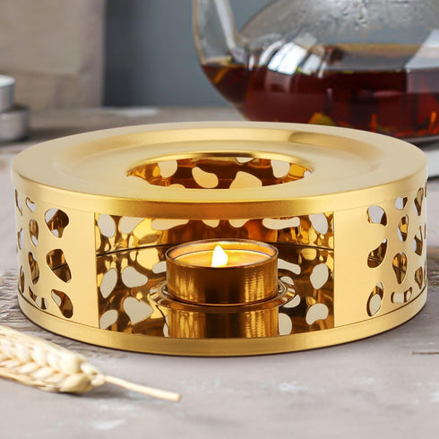 YUENPUN 2 PCS Metal Teapot Warmer Base, Stainless Steel Teapot Warmer with Tealight Holder for Glass or Ceramic Teapot