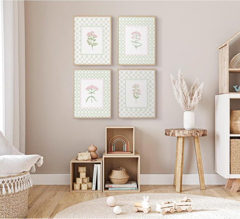 Pennclys 8x10x4 Inch Nursery Girl Floral Wall Art Wildflower Baby Room Canvas Wall Decor Pink Green Flower Prints