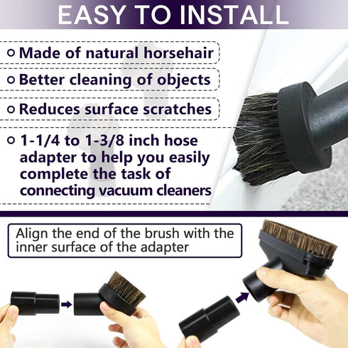 chaseroad 5PCS Set 5.9 1 1/4" Horse Hair Brush Vacuum Attachment - Black Round Vacuum Attachments & Brushes - In Long