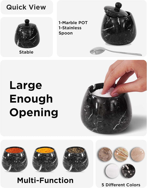 4.5 Inch Countertop Black Marble Salt Cellar Salt and Pepper Container, Salt Jar, Salt Dish, Salt Holder, Spice Jar