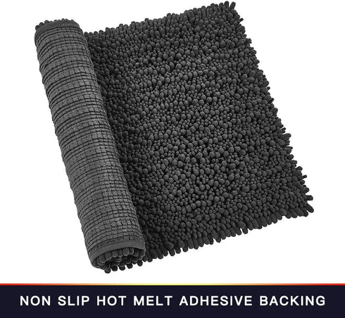 Walensee Non Slip Bathroom Rug Mat (24x17 Inch Dark Grey) Water Absorbent Super Soft Shaggy Chenille Machine Washable