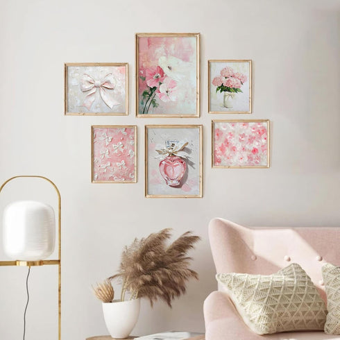 Lwoztra 8x10x6 Inch Pink Nursery Wall Art Floral Bow Canvas Prints Girls Room Wall Decor Pink Flower Pictures Coquette
