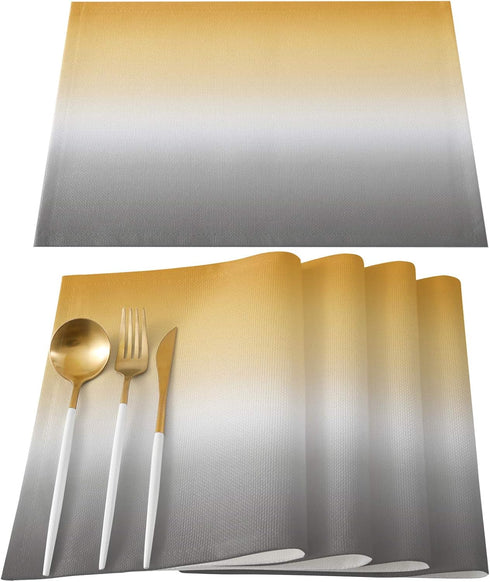 Chic D Yellow Gray Ombre Indoor Placemat Set of 6, Non-Slip Placemats for Kitchen, Dining Table, BBQ, Parties