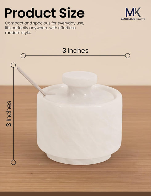 3" Set 2 Countertop MARBLOUS KRAFTS Marble Salt Cellar White Celtic Salt, Seasoning Containers for Kitchen Decor