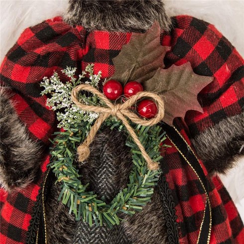 Glitzhome Handmade Plaid Angel Figurine Christmas Treetop Ornament, 12" H, Red & Black