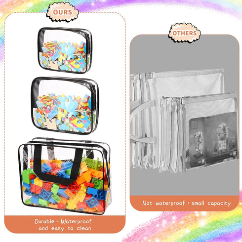 MBJZSL 18 Packs (3 Toy Storage Bags with Labels, Clear PVC Puzzle Storage Bags, Waterproof Travel Toy Organizer Bags