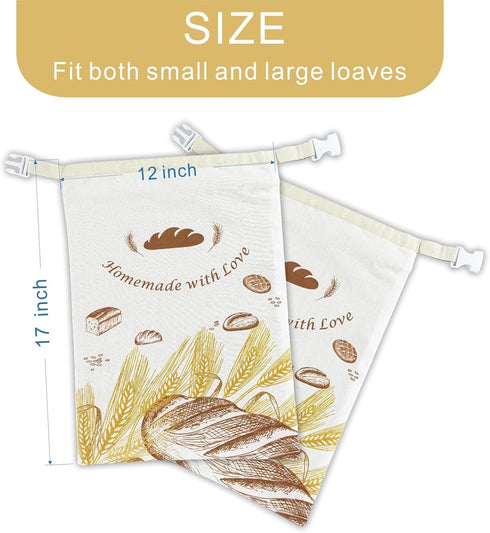 Cazlon (2-Pack, 12"x17", Eco-Friendly Linen Beeswax Bread Bags Reusable, Sustainable Storage for Homemade Bread