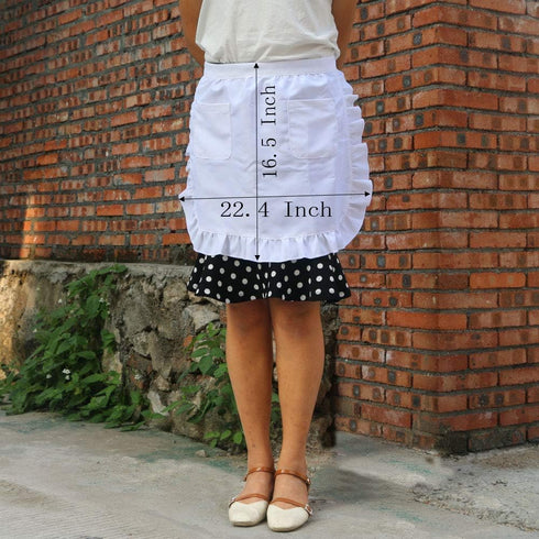 Women's Classic Half Apron with Pockets - Adjustable White Restaurant/Christmas Apron, Easy Clean Fabric