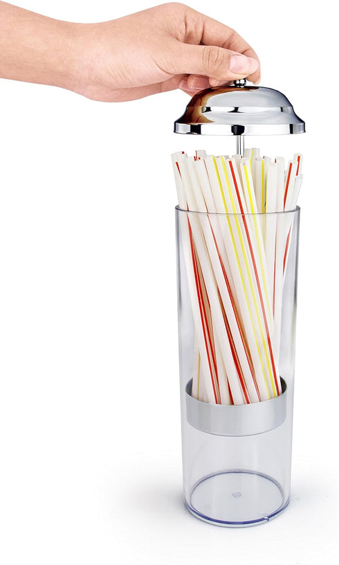 New Star Foodservice Stainless Steel Straw Dispenser - 3.5-Inch by 10.6-Inch, Clear