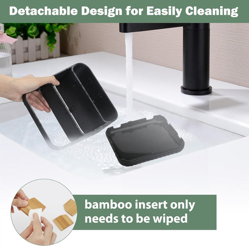 Bamboo Toothbrush Holders Bathroom Countertop Organizer, 6 Slots Toothbrush Caddy for Kids Family Vanity Storage (Black)