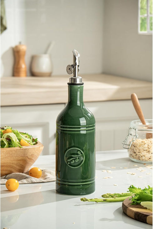18 oz Pack 1, Olive Oil Dispenser Bottle with Spout, Ceramic Oil Dispensers for Kitchen, Opaque Cruet, EVOO & Vinegar